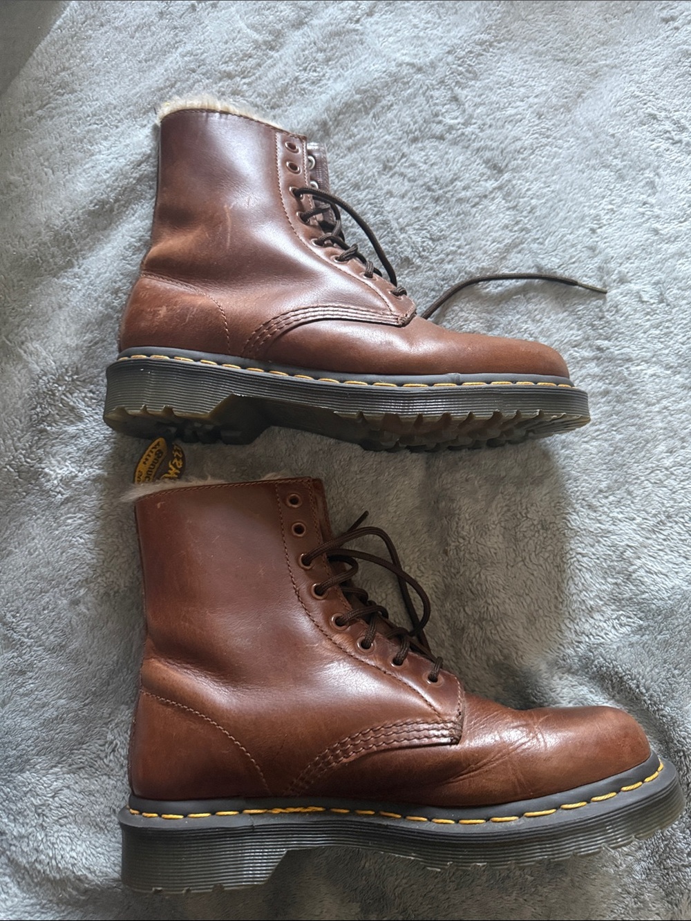 Brown Leather Fur-Lined Lace-Up Boots - Picture 4 of 6